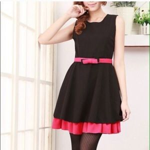 Black with pink under-ruffle belted dress dress